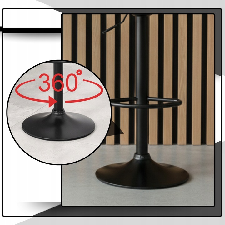 Hoker barowy plastikowy czarny obrotowy regulowany ekoskóra do wyspy