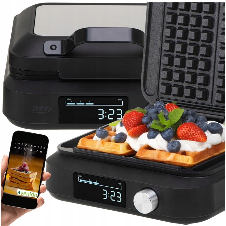 GOFROWNICA 2200W na 2 gofry XXL Timer Głębokie płyty Regulacja