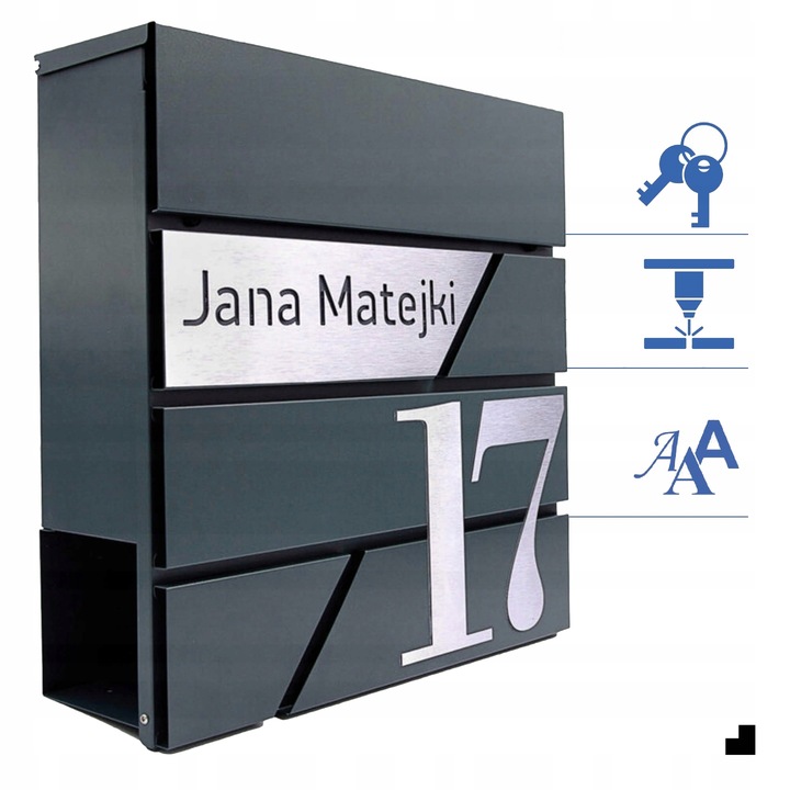 DUŻA SKRZYNKA NA LISTY Z ADRESEM NUMEREM DOMU | SERBRNA ANTRACYT RAL