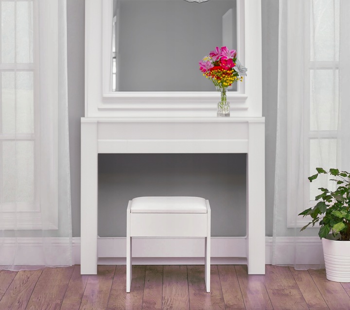 Taboret Do Toaletki Kosmetycznej Siedzisko Białe Pufa