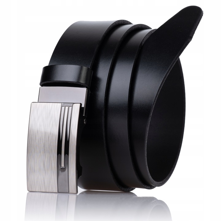 Pasek SKÓRZANY męski Klamra automat CZARNY spodni