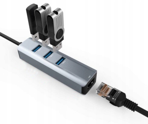 KARTA SIECIOWA HUB Zewnętrzna 3x USB 3.0 GIGABIT Ethernet LAN 1000Mbs RJ-45