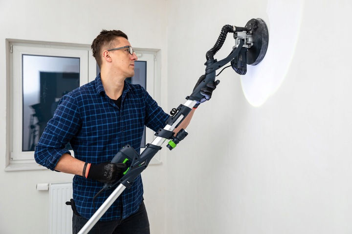 SZLIFIERKA ŻYRAFA DO GIPSU GŁADZI TYNKU LED DWIE GŁOWICE PAPIER 12x