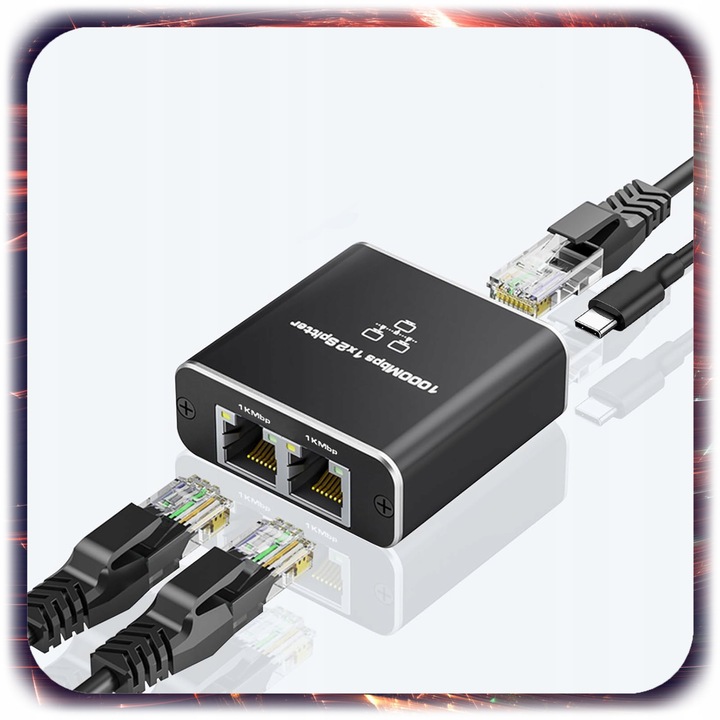 SPLITTER LAN 1x2 SWITCH ROZDZIELACZ ADAPTER 2xRJ45 ETHERNET 1000Mbps 1GB