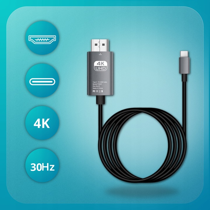 KABEL HDMI USB C 200CM ADAPTER PRZEWÓD 2M PRZEJŚCIÓWKA MHL VIDEO 4K HD