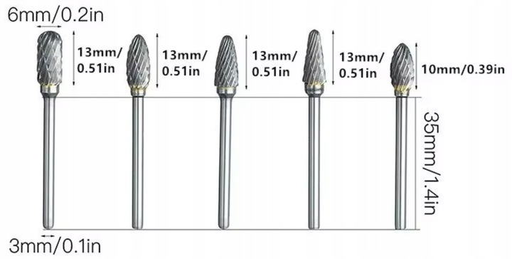 FREZY TRZPIENIOWE DO METALU 10SZT Z WĘGLIK WOLFRAMU Z WĘGLIKA