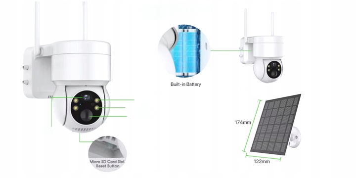 ZEWNĘTRZNA KAMERA SOLARNA OBROTOWA IP WIFI 4MP FULL HD DO MONITORINGU KARTA