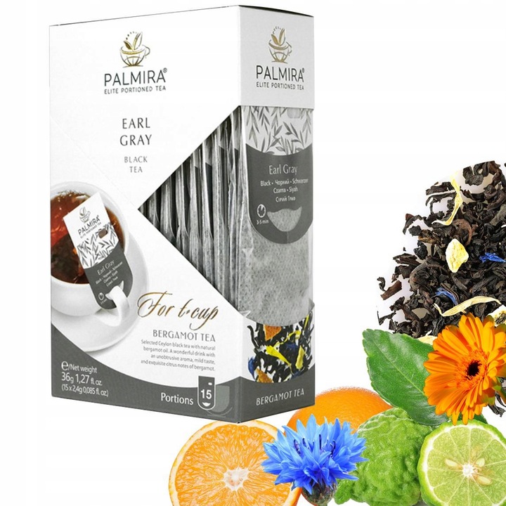Herbata czarna liściasta Earl gray olej bergamotki Deluxe Palmira 15 saszet