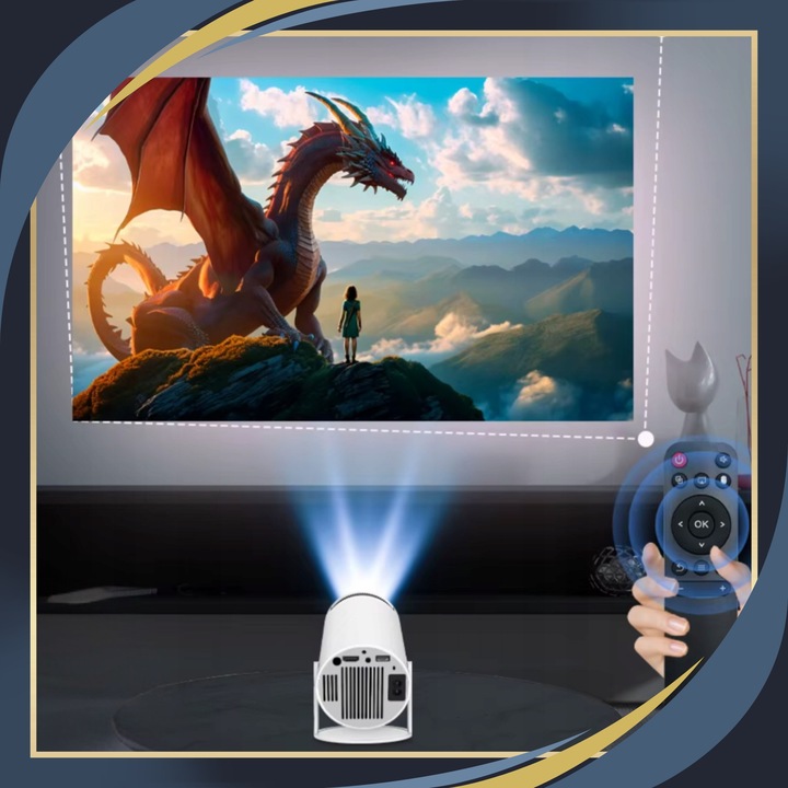 PROJEKTOR RZUTNIK 4K OBROTOWY Z GŁOŚNIKIEM PRZENOŚNY LED ANDROID WIFI