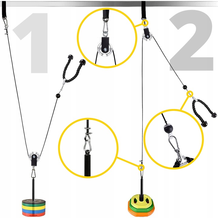 WYCIĄG GÓRNY I DOLNY ZESTAW DO 100KG UCHWYT TRICEPS DO TRENINGU SIŁOWEGO