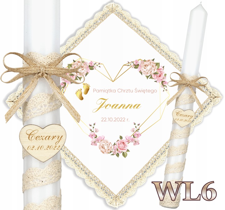 Szatka i świeca do chrztu BOHO Chrzest pudełko grawer serce EKO Topaz WL