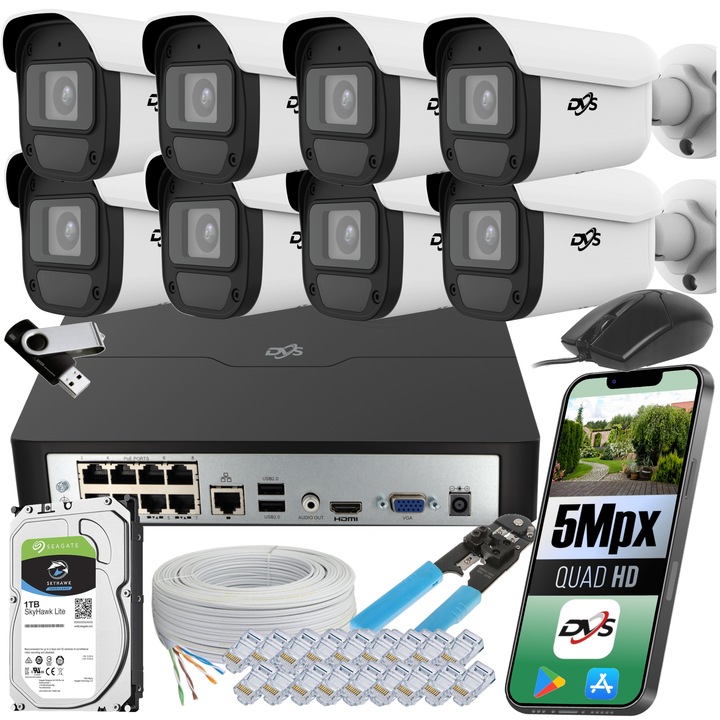 ZESTAW KAMER IP DO MONITORINGU DOMU 8 KAMER ZEWNĘTRZNE 5Mpx 1TB DVS SMART
