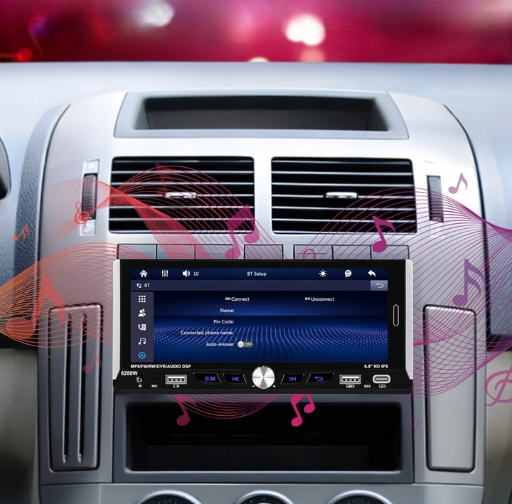 RADIO SAMOCHODOWE 1 DIN BEZPRZEWODOWY CARPLAY ANDROID AUTO MIRROR LINK