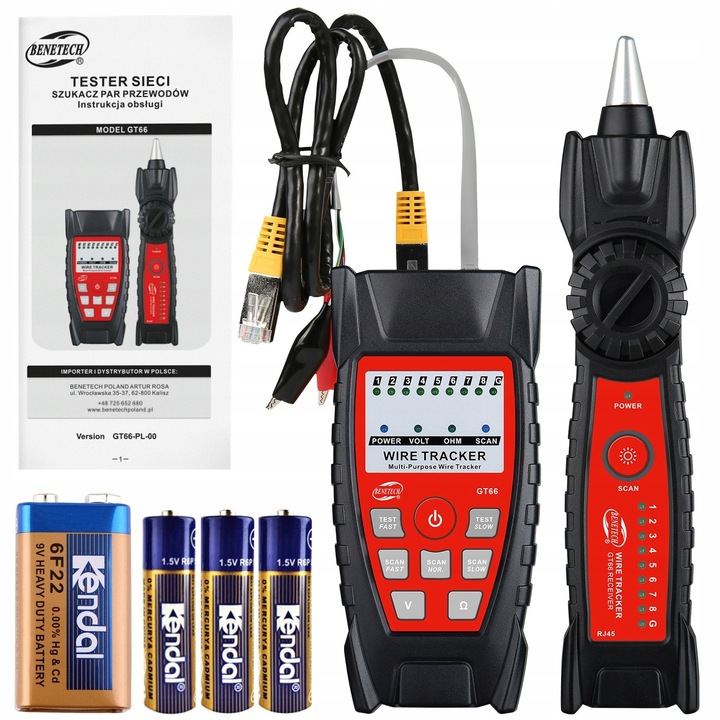 TESTER KABLI SIECIOWYCH Z SONDĄ SZUKACZ PAR PRZEWODÓW SIECI RJ45 RJ11 +ETUI