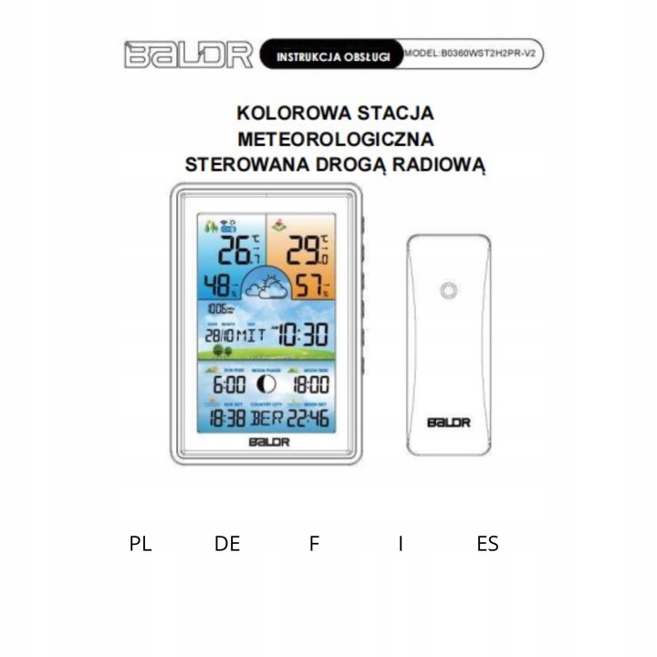 STACJA POGODOWA BALDR BEZPRZEWODOWA BAROMETR TERMOMETR LCD KOLOR