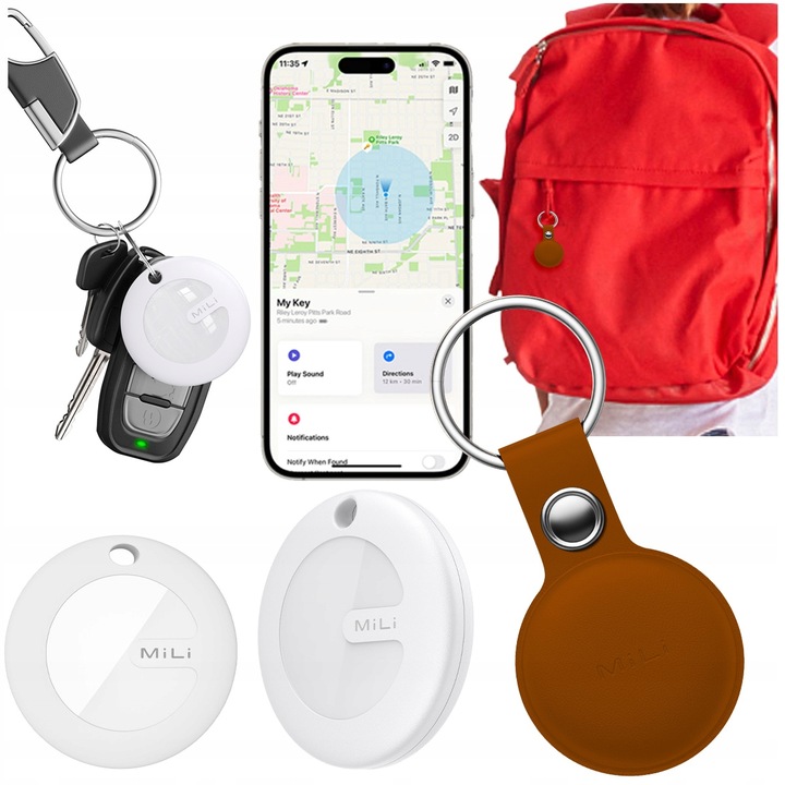 Lokalizator GPS MiTag MiLi do iOS iPhone Apple + Etui do plecaka