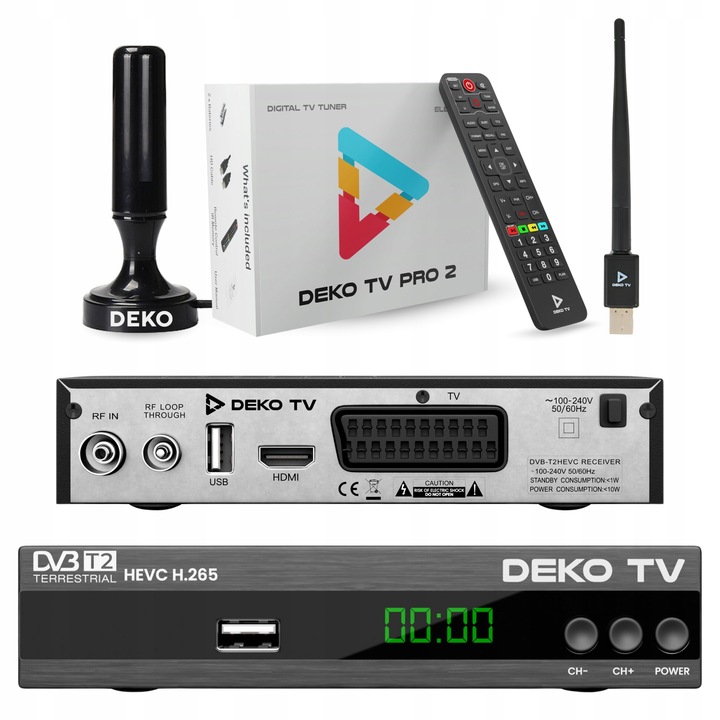 Tuner Dekoder DVBT2 DekoTV PRO2 tv naziemnej DVB-T2 DEKO + Antena RF + Wifi