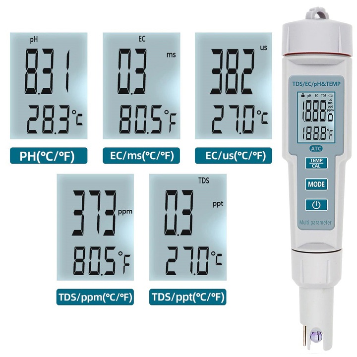 Miernik tester pH TDS EC Temp ATC 4w1 konduktometr