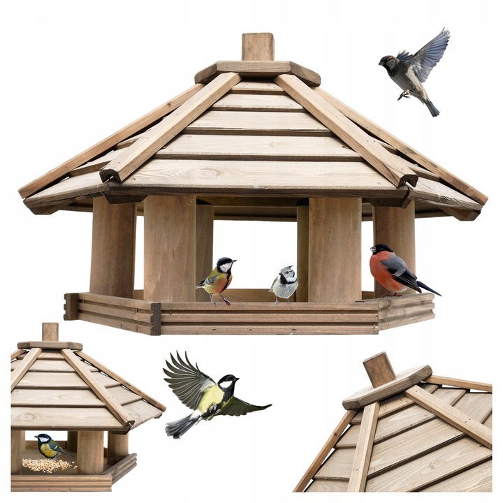 Karmnik dla ptaków drewniany sześciokątny duży KO_XXL_P - 63cm