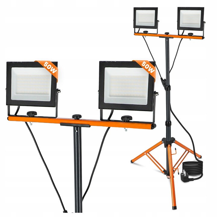 Halogen LED Statyw Budowlany Naświetlacz 2x 50W 11000lm Lampa Na