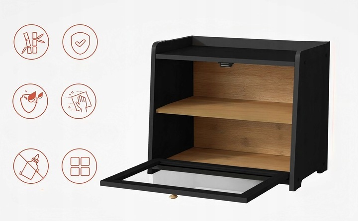 CHLEBAK DREWNIANY CZARNY POJEMNIK NA CHLEB PIECZYWO DUŻY BAMBUSOWY 40x35x25