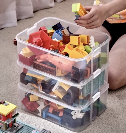 PUDEŁKO NA KLOCKI POJEMNIK NA LEGO PLASTIKOWE Z PRZEGRÓDKAMI 4 POZIOM dosmo