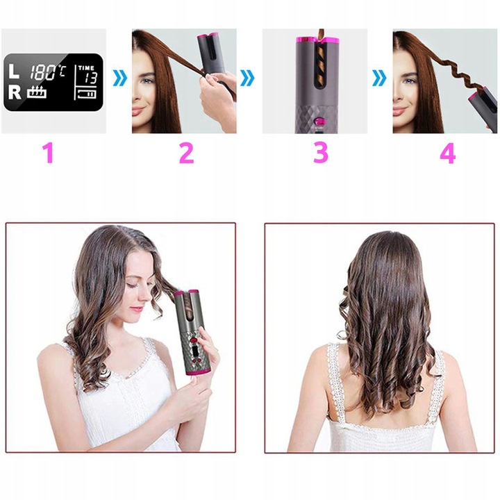 Lokówka automatyczna BEZPRZEWODOWA do włosów loków STYLIZACJI obrotowa LCD