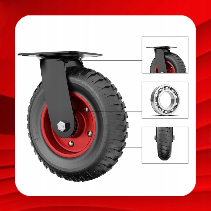 KÓŁKO OBROTOWE DO WÓZKA 200 mm DO 235 KG KOŁO JEZDNE GUMOWE BEZDĘTKOWE