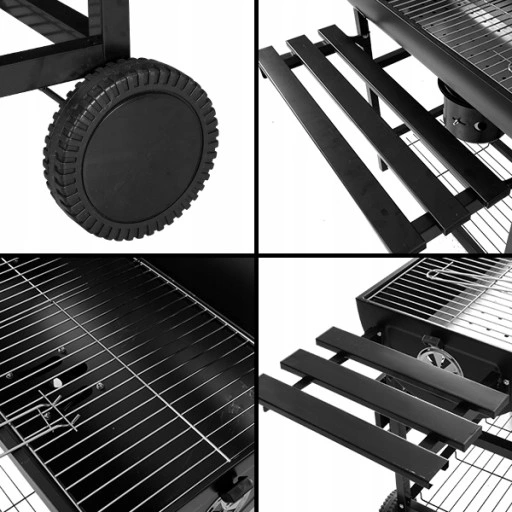GRILL WĘGLOWY OGRODOWY 2 RUSZTY CHROMOWANE 2 PÓŁKI POPIELNIK TERMOMETR STAL