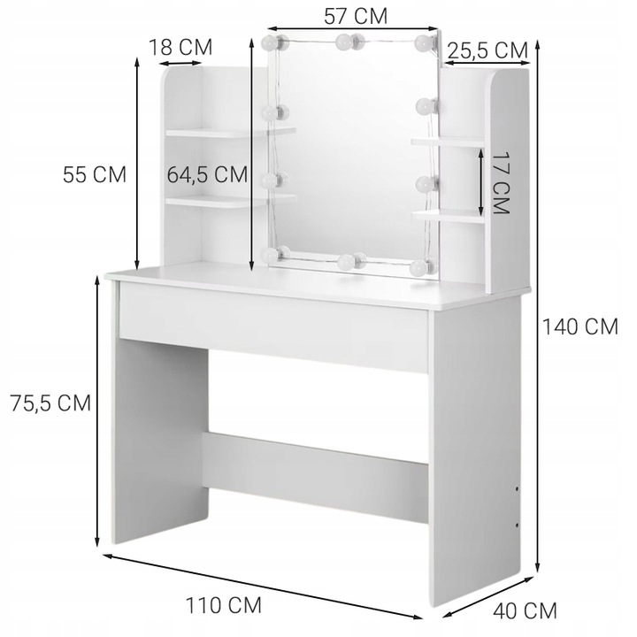 TOALETKA KOSMETYCZNA MAKIJAŻU WIZAŻU Z LUSTREM LED LOFT NOWOCZESNA 110