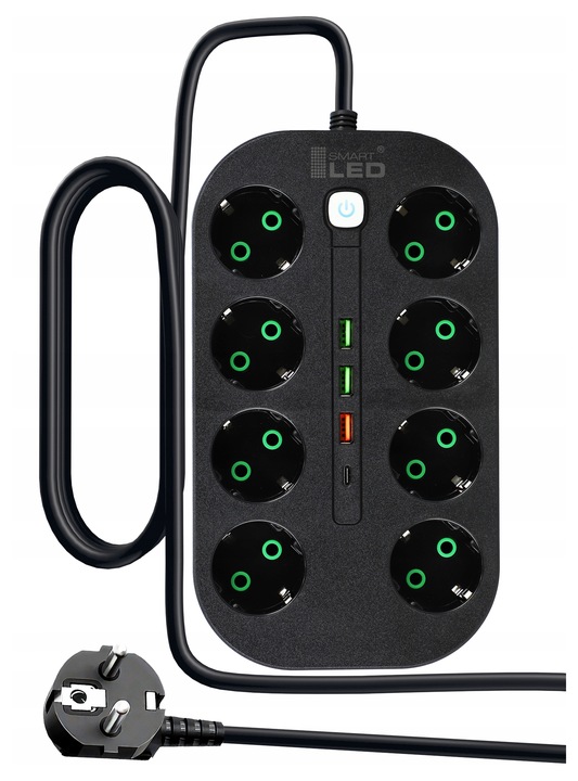 Przedłużacz listwa zasilająca 2 metry 8 gniazd + ładowarka USB + USB-C