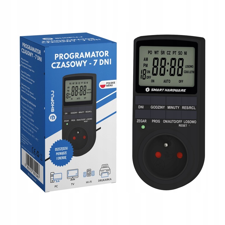 PROGRAMATOR CZASOWY WŁĄCZNIK WYŁĄCZNIK LCD CYFROWY HARMONOGRAM 7 DNI POLSKI