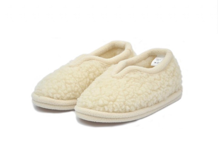 Pantofle ciapy wełniane MERYNOS R 39 Kapcie Ecru