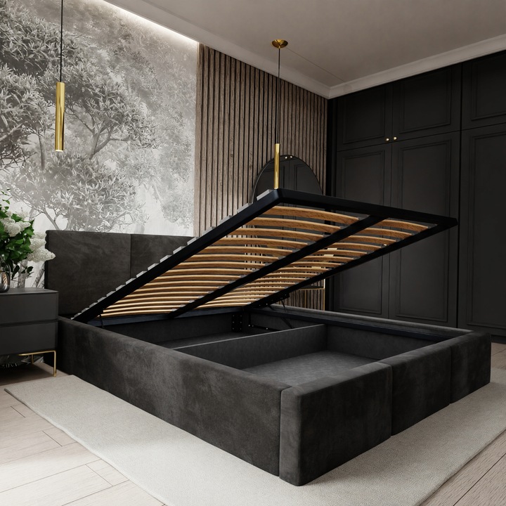 ŁÓŻKO TAPICEROWANE DO SYPIALNI 160x200 ŁÓŻKO PODWÓJNE Z POJEMNIKIEM