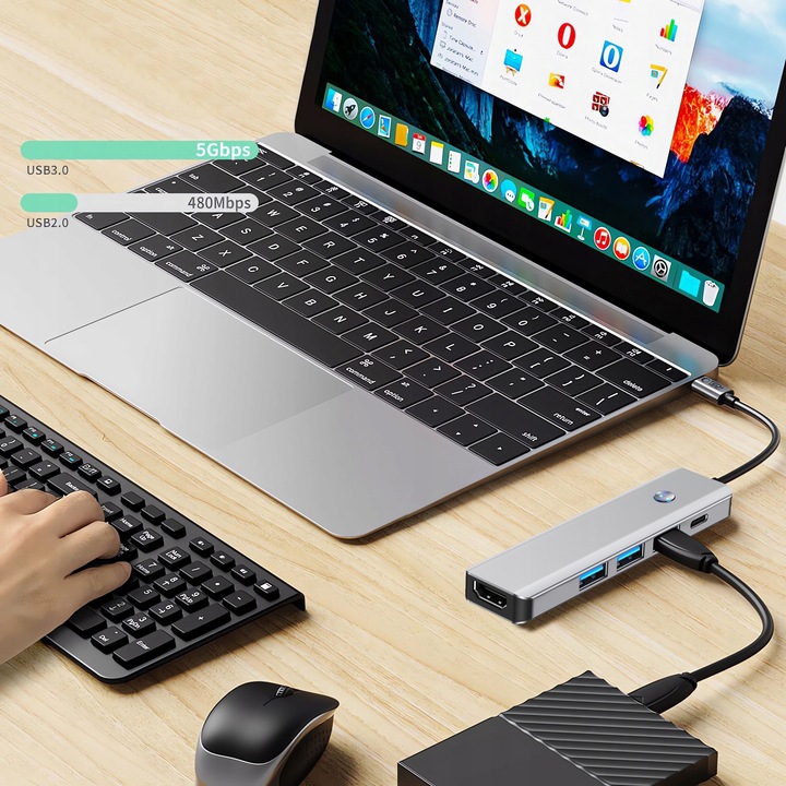 HUB ADAPTER ROZGAŁĘZIACZ ROZDZIELACZ USB-A 3.0 USB-C TYPE-C DO KOMPUTER