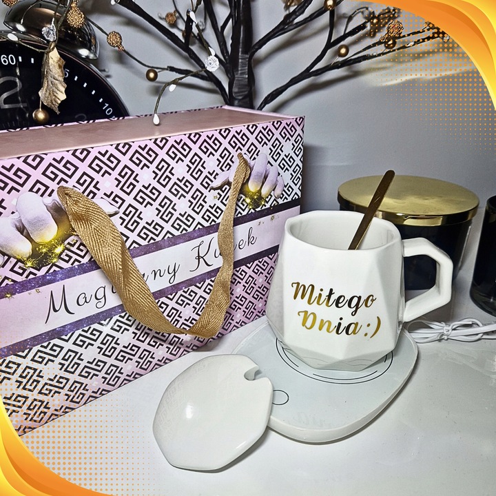 PODGRZEWACZ Kubek Ceramiczny CZAJNIK ZESTAW DO KAWY HERBATY MIŁEGO