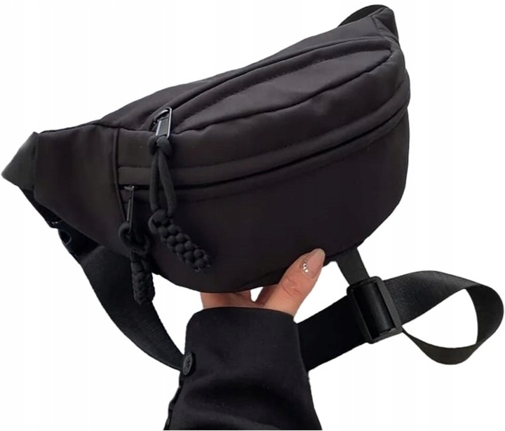 NERKA SASZETKA DAMSKA CZARNA POJEMNA LEKKA PODRÓŻNA BIODROWA ŚWIETNA