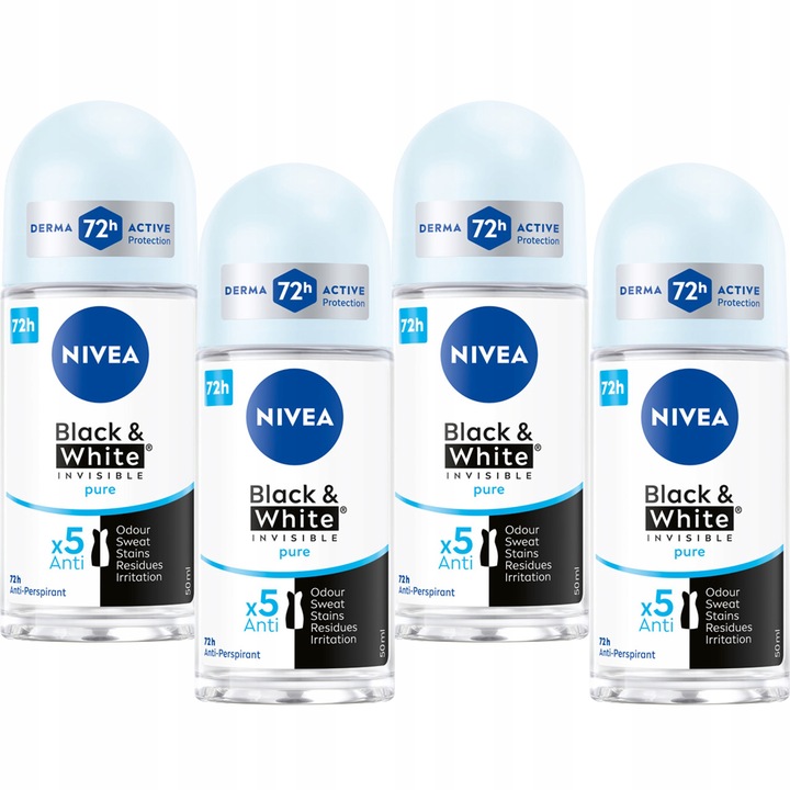 4 x NIVEA BLACK&WHITE INVISIBLE PURE ANTYPERSPIRANT ROLL ON 50 ML