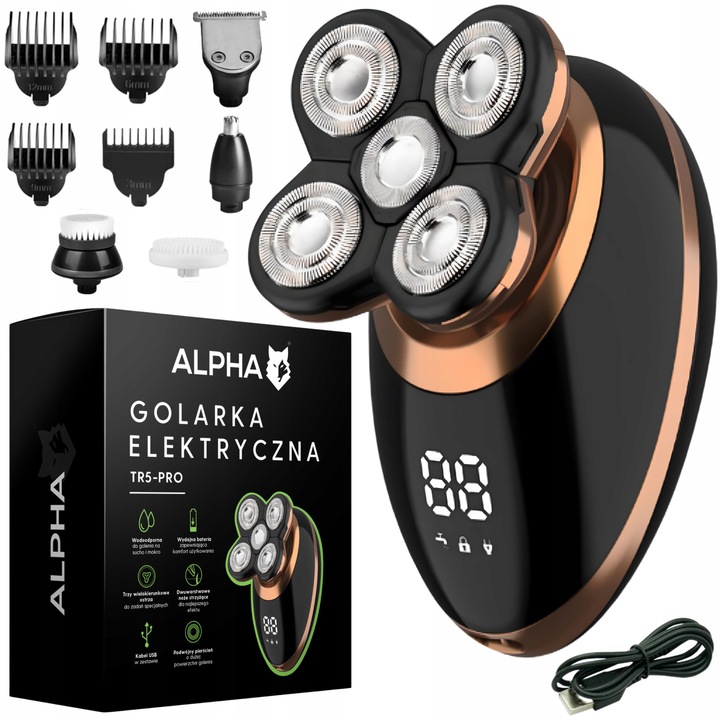 Golarka Męska 5W1 Maszynka do Golenia Brody, Włosów i Głowy - Trymer Alpha