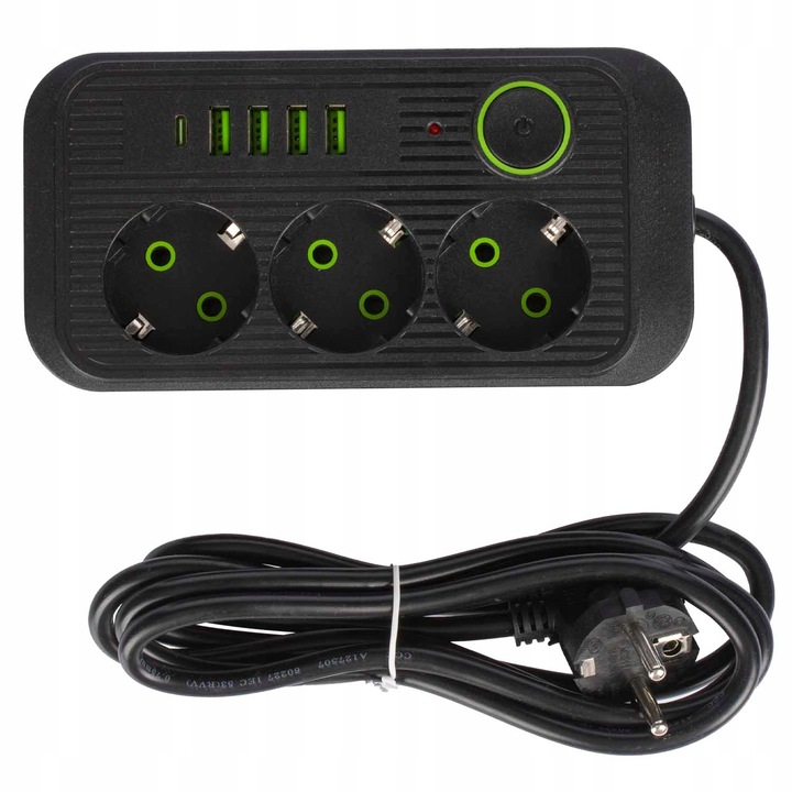 PRZEDŁUŻACZ listwa 2m 3 gniazda + 5x USB