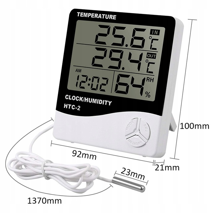 STACJA POGODOWA POGODY TERMOMETR HIGROMETR CZUJNIK SONDA ZEGAR BUDZIK