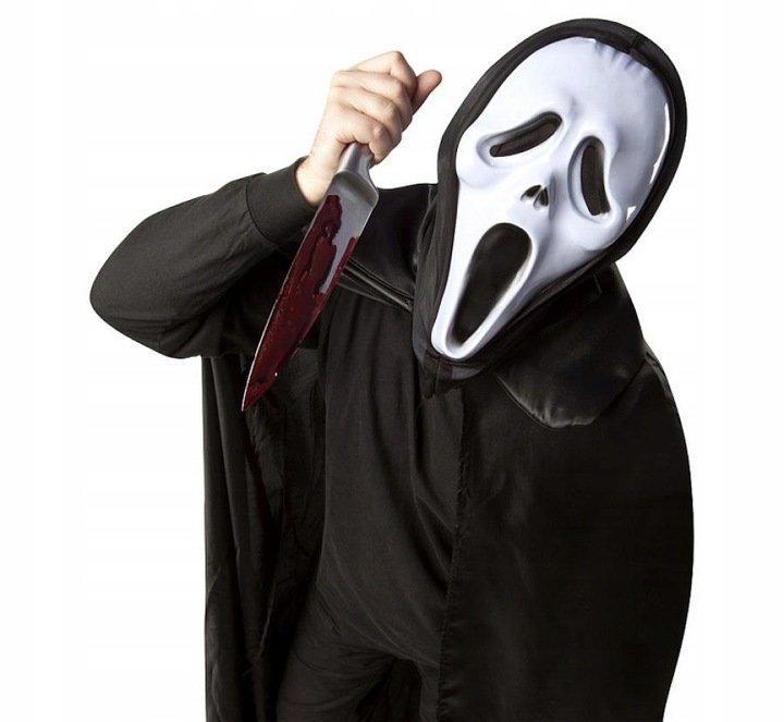 Maska Krzyk na Halloween fałszywy nóż z chowanym ostrzem sztuczna krew