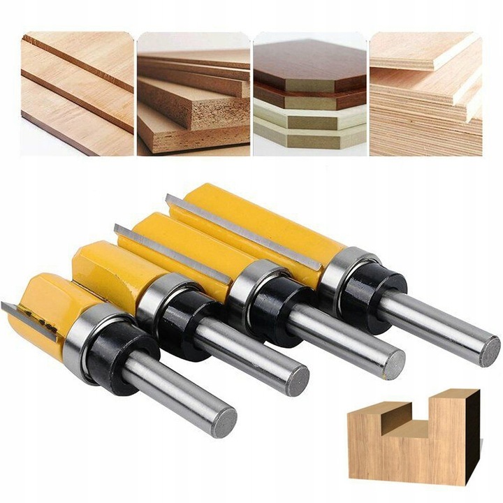 FREZ PROSTY KOPIUJĄCY Z ŁOŻYSKIEM DO DREWNA TRZPIEŃ 8 MM 4 SZT