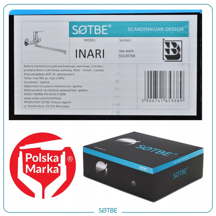 Bateria wannowa ścienna z ruchomą wylewką Kran do wanny z prysznicem SOTBE