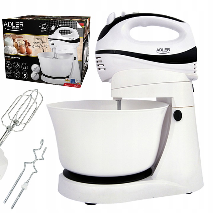 MIKSER RĘCZNY ROBOT KUCHENNY Z OBROTOWĄ MISĄ 3L 550W 5 PRĘDKOŚCI 2
