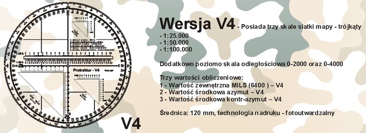 Protraktor taktyczny V4 DIFOU | Kątomierz wojskowy do pracy na mapie