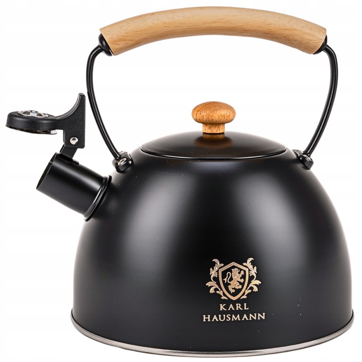 CZAJNIK STALOWY na GAZ 2,5L CZARNY z GWIZDKIEM +DREWNIANA RĄCZKA