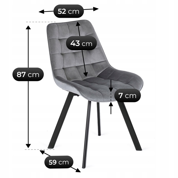 Krzesło Tapicerowane Welurowe Do Jadalni Salonu Loft Pikowane Szare