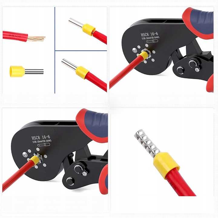 Szczypce zaciskowe 0.08-16mm² sześciokątne z 1200 sztuk zacisków