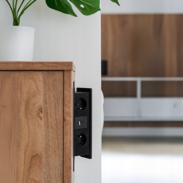 Gniazdo wpuszczane chowane w blat nablatowe USB USB-C STALOWE